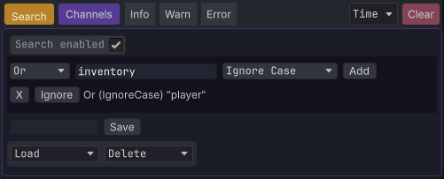 Screenshot of log filtering