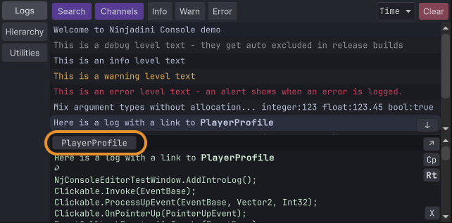 Screenshot of object link