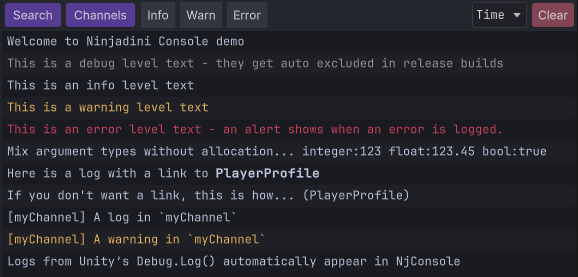 Screenshot of logs panel