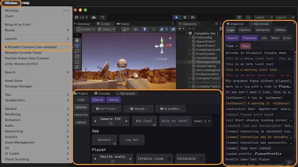 Screenshot of editor windows