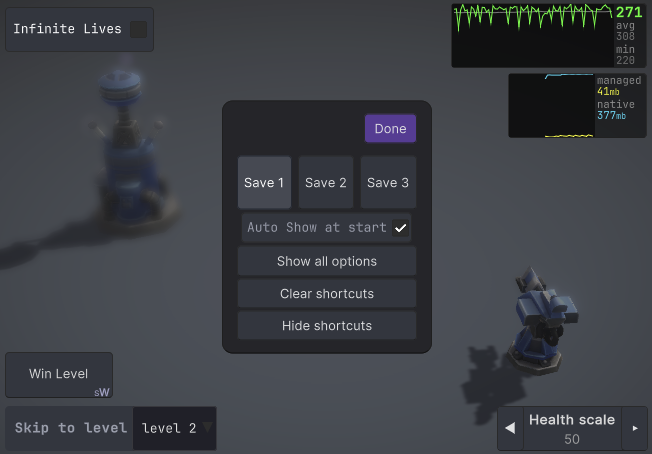 Screenshot of options shortcut