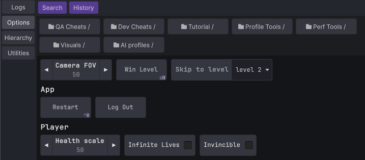 Screenshot of log filtering